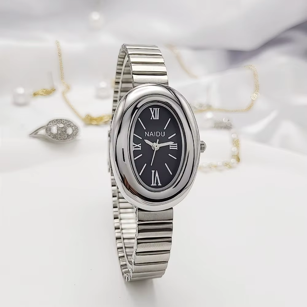 Montres ovales pour femmes avec bracelet en acier inoxydable, magnifiques montres-bracelets à quartz