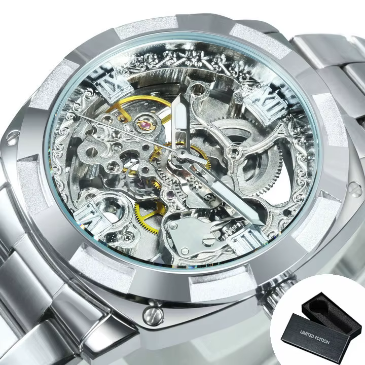 Forsining – montre mécanique squelette carré pour hommes, mouvement gravé de luxe, rétro, automatiqu