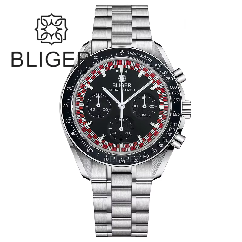 BLIGER 39mm Vintage lune chronographe montre pour hommes VK63 mouvement à Quartz en acier inoxydable