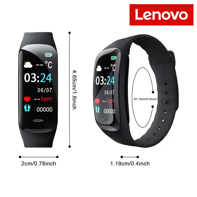 Montre connectée Lenovo C1 Plus, Bluetooth, comptage des pas, écran couleur, bracelet de sport, moni