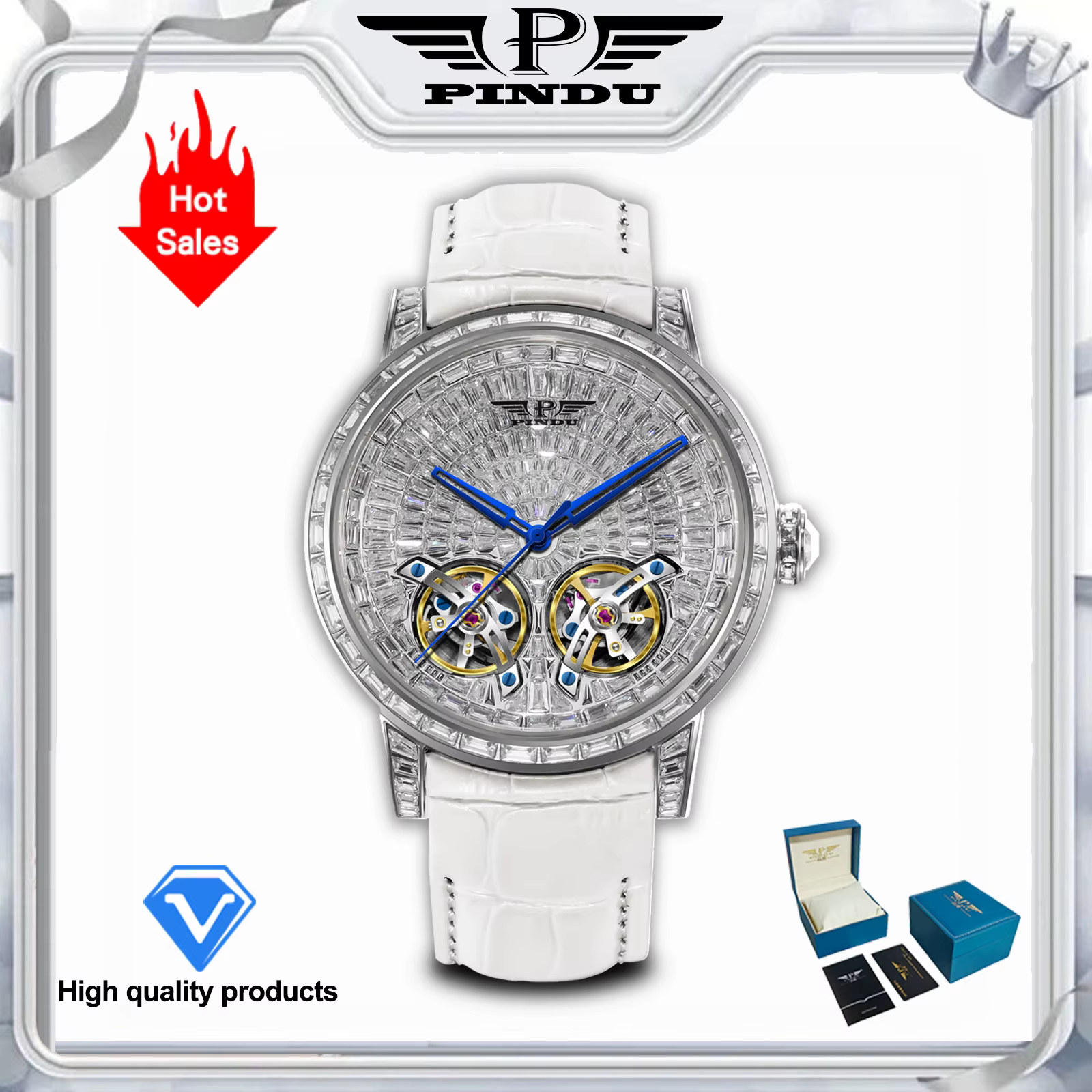 Montre mécanique de luxe pour homme PINDU Design 2026, nouvelle collection, 46 mm, avec diamants, do