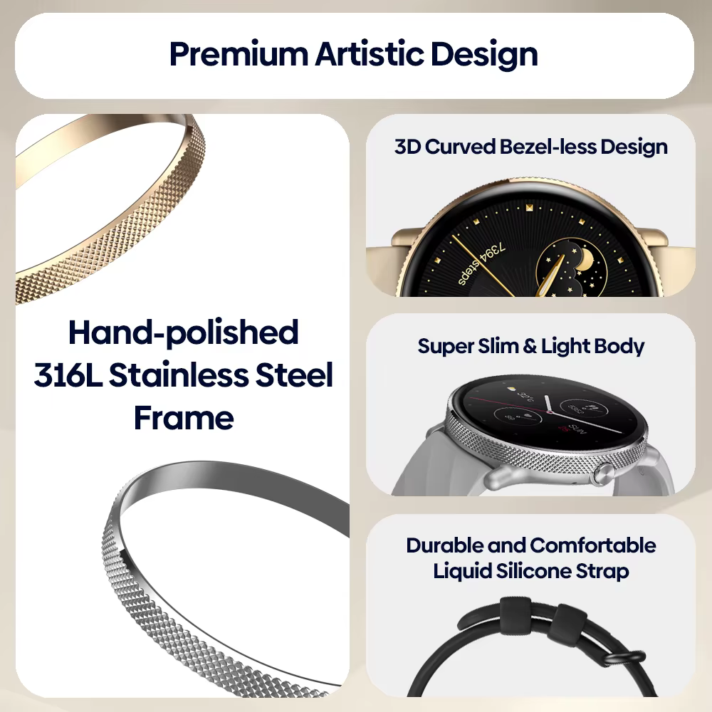 Zeblaze-Montre intelligente GTR 3 Pro Fitness et Wellness pour femme, écran AMOLED, acier inoxydable