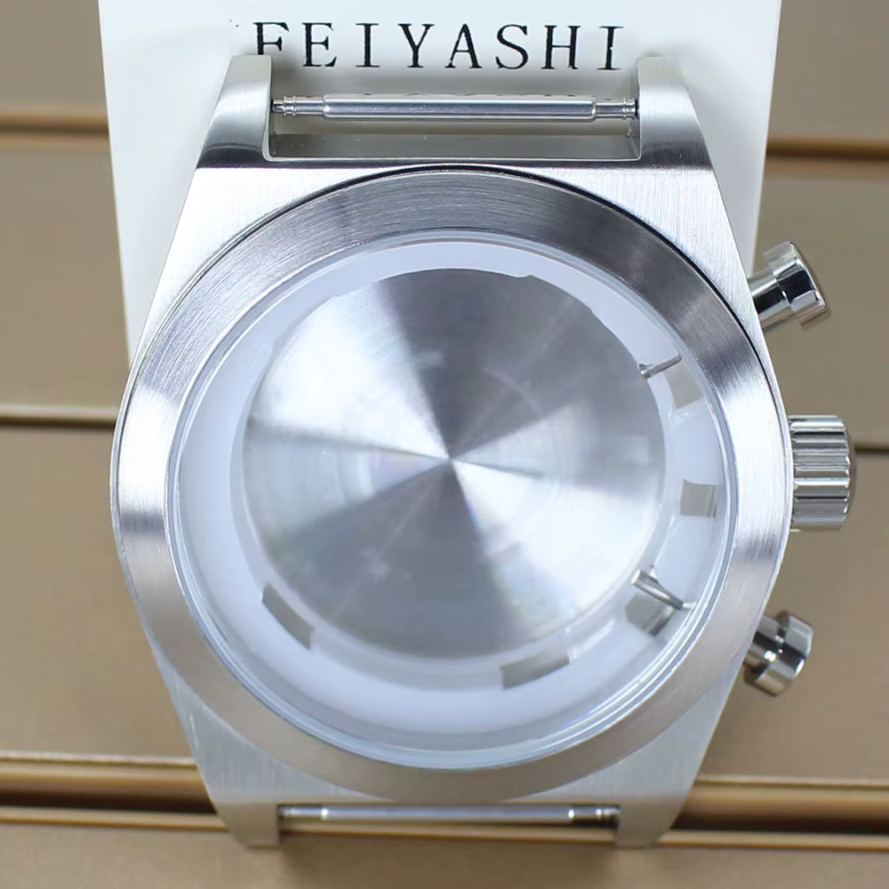 Boîtier de montre argenté 46MM, design en acier inoxydable brossé, étanche, avec fond solide, pour M