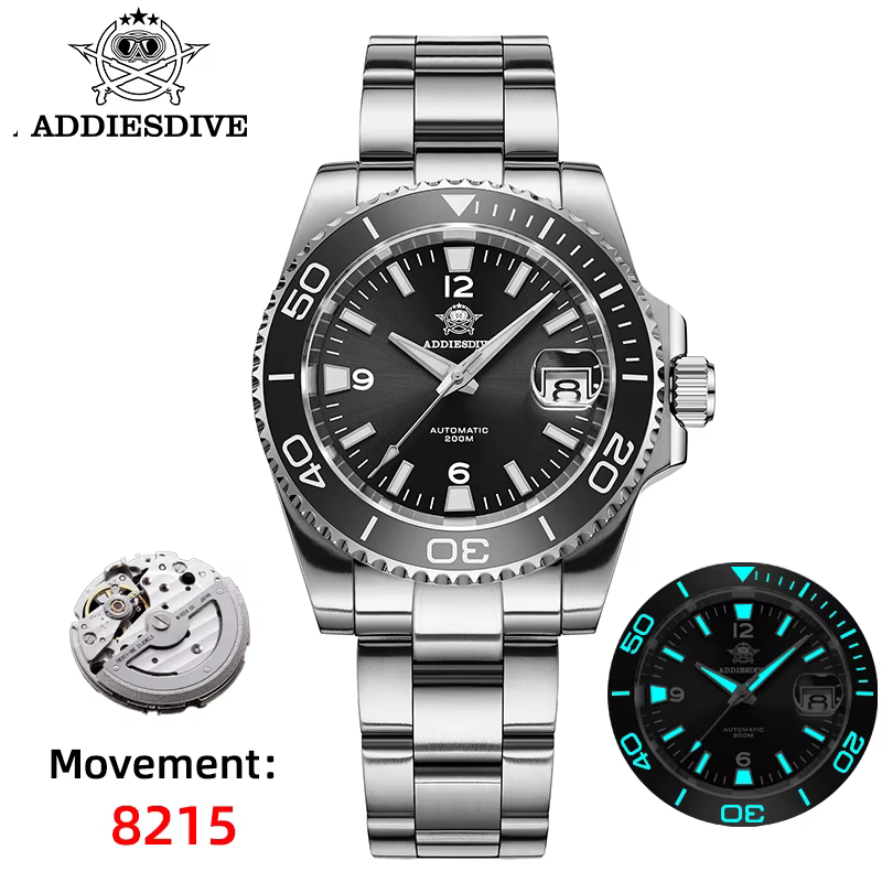 ADDIESDIVE nouvelle montre de plongée cadeau hommes 8215 automatique saphir AR revêtement verre céra