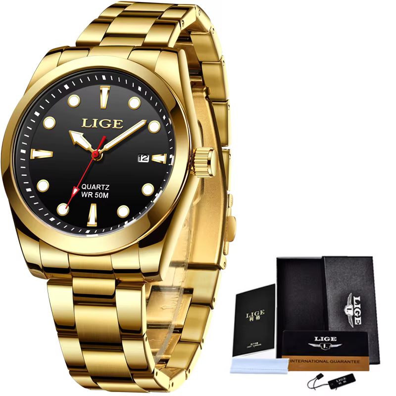 LIGE mode or femmes montres en acier inoxydable étanche montre à Quartz femmes Sport décontracté mon