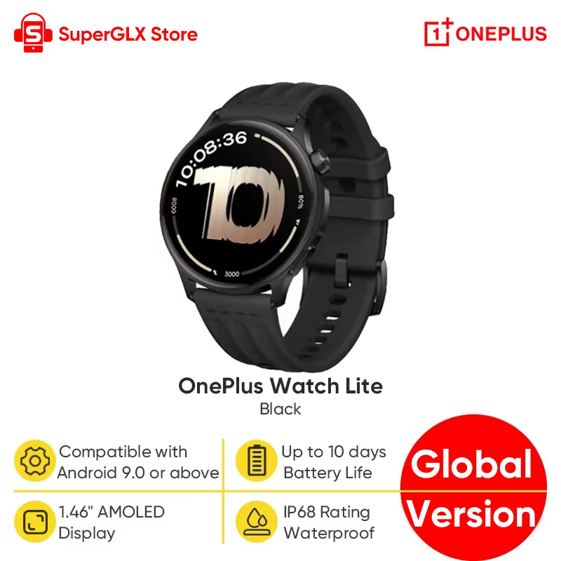 Montre connectée OnePlus Watch Lite version globale, écran AMOLED 1,46'', jusqu'à 10 jours d'autonom