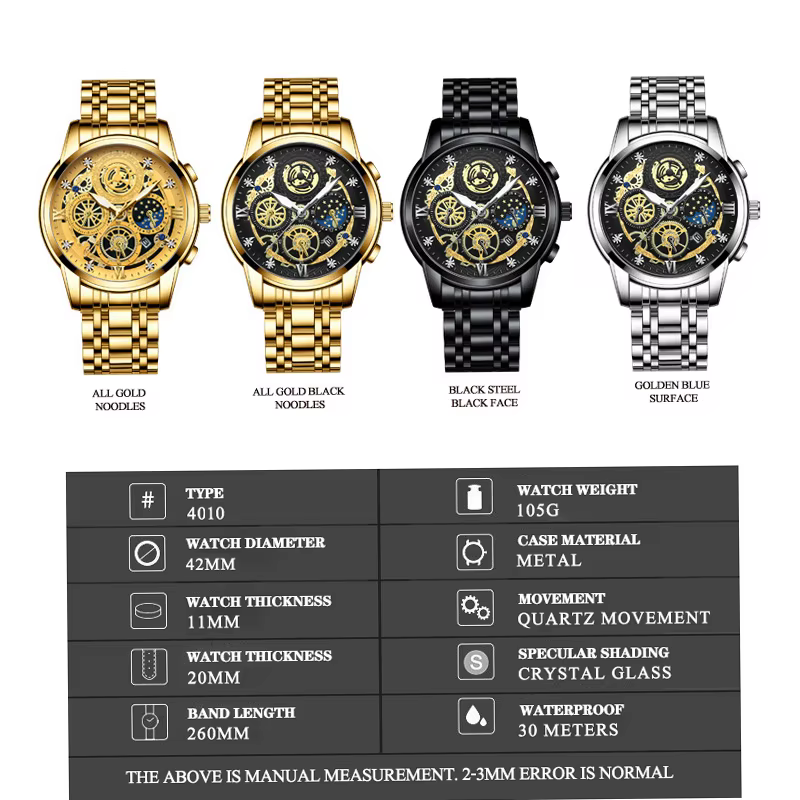 BINBOND luxe Quartz pour hommes montre bracelet en acier inoxydable cadran de luxe lumineux 30M étan