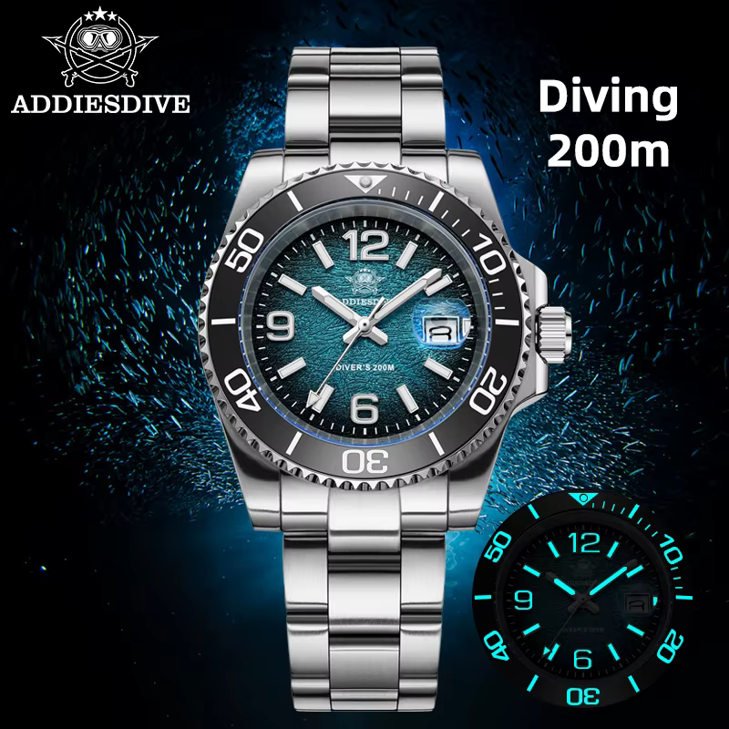 ADDIESDIVE 2025 nouvelle montre pour hommes plongée 41mm montre-bracelet à Quartz 200m étanche lunet