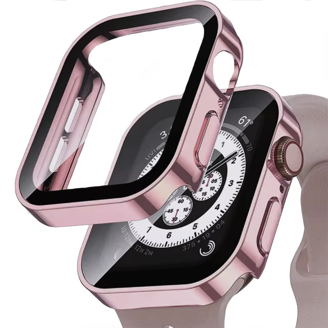 Verre + étui pour Apple Watch 42 46mm 45mm 41 49 44mm 40 mm, protection d'écran à bord droit, coque 