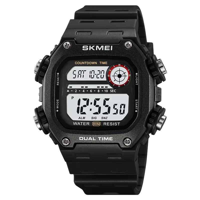 SKMEI rétro-éclairage compte à rebours numérique Sport montres hommes mode 5Bar étanche chronomètre 
