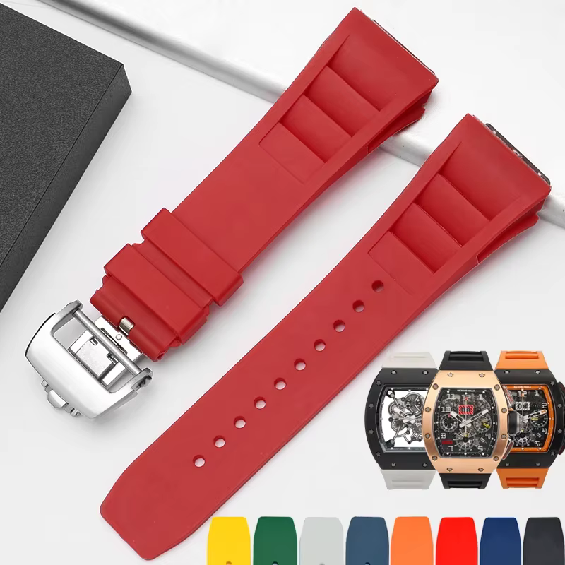 Nouveau bracelet de montre en caoutchouc rouge, noir, vert, gris, bleu, jaune, Orange, 25mm, pour Ri