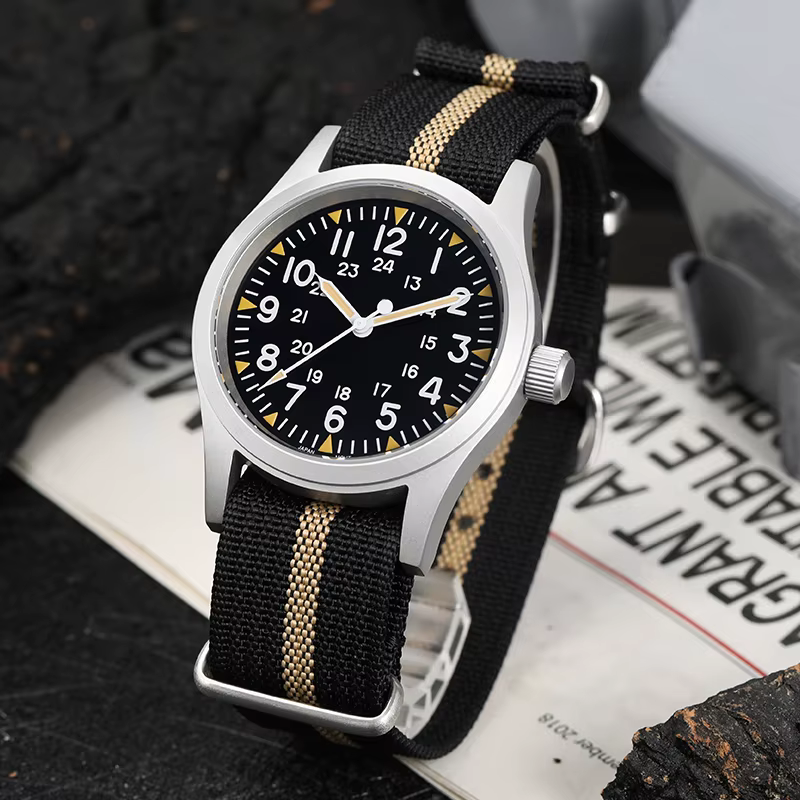 Militado ML05 38mm montre Vintage VH31 mouvement à Quartz montres de terrain cristal saphir bombé av