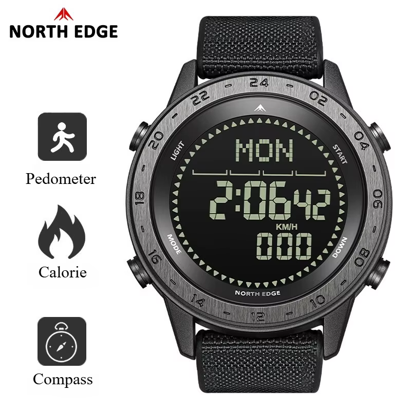 NORTH EDGE montres pour homme TANK 3 Sports de plein air étanche montres numériques podomètre Calori