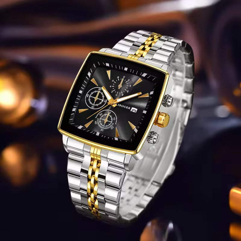 Montre-bracelet à Quartz pour hommes, cadran carré de luxe, mode en acier inoxydable, montres d'affa