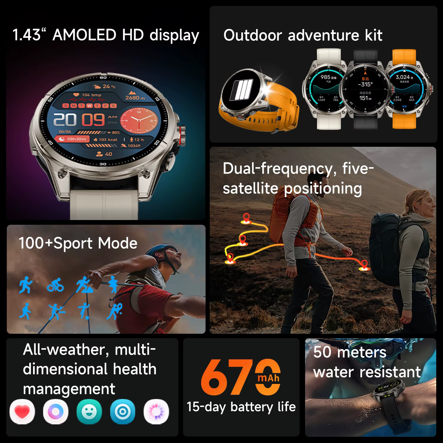 2025 nouvelles montres intelligentes GPS Sport de plein air GPS intégré altimètre baromètre boussole