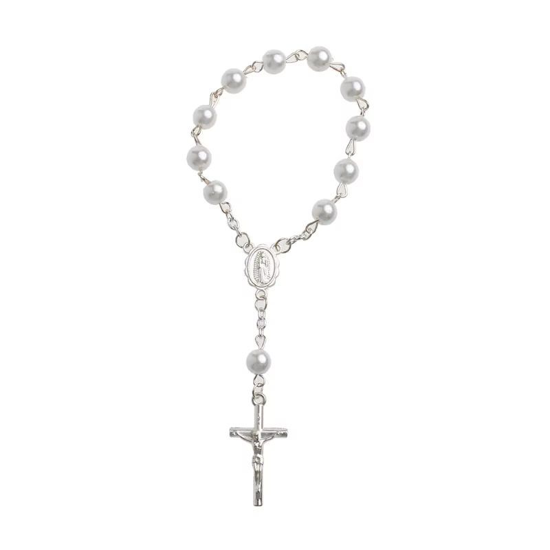 Mini chapelet multicolore pour femmes, perles de baptême, cadeau religieux, croix catholique, chaîne