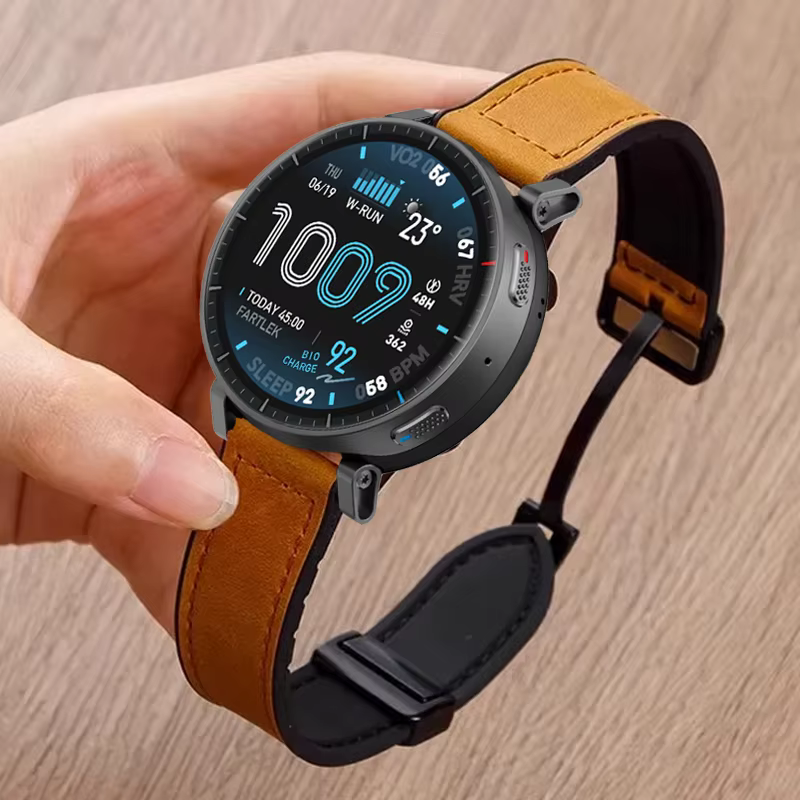 Bracelet en Silicone et cuir magnétique, 20 22mm, pour Amazfit Active Max/Active 2/Balance 2/Bip 6 5