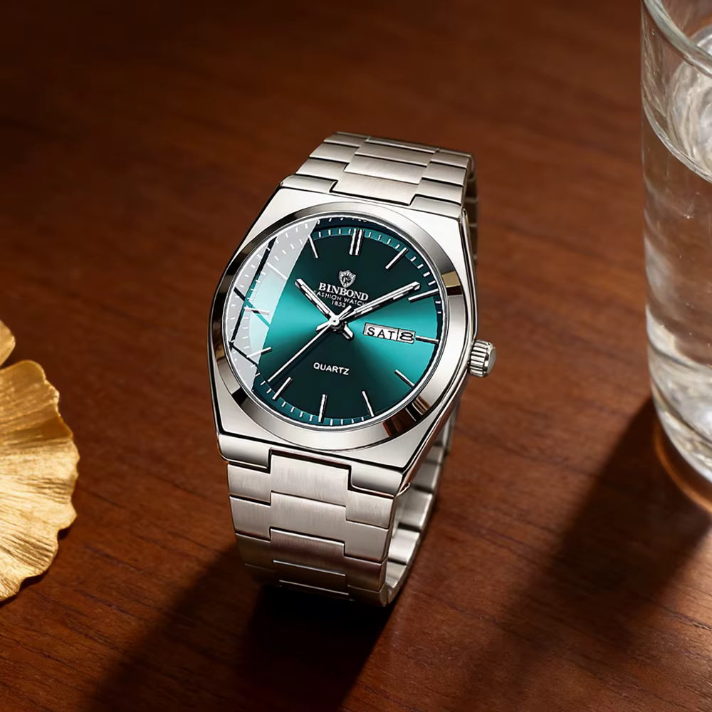 BINBOND luxe mode homme horloge haut affaires étanche lumineux Date semaine hommes montres Quartz ac