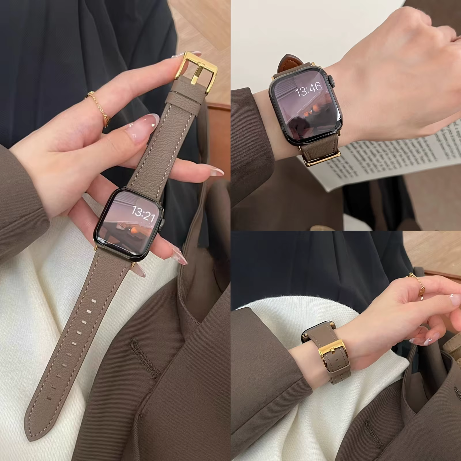 Boucle en cuir pour bracelet de montre Apple pour femmes Sport Correa 38mm 40mm 41mm 42mm 44mm 45mm