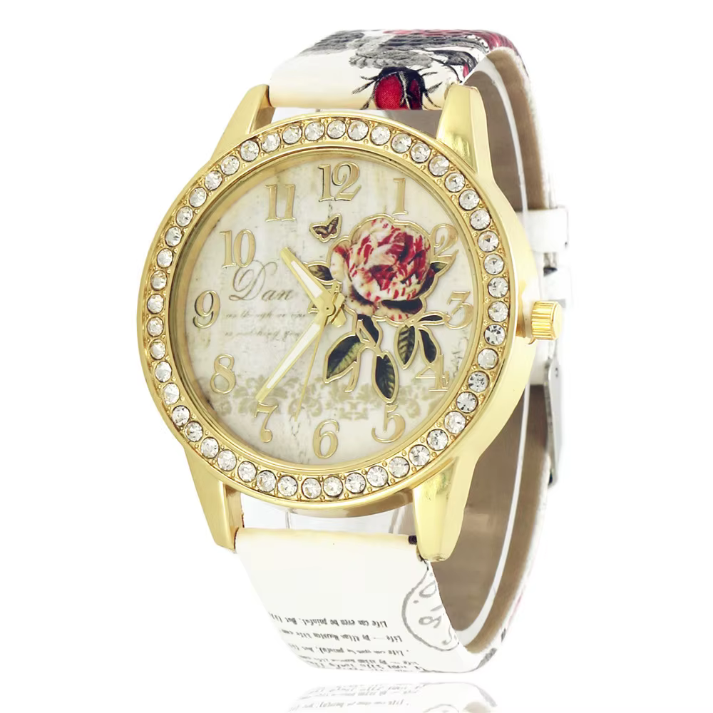 Mode dames montres femmes imprimé fleur montre de luxe Quartz décontracté en cuir montre-bracelet mo