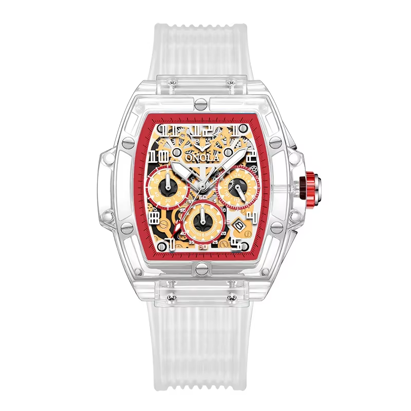 ONOLA 6810 Top marque de luxe hommes montre transparente chronographe étanche automatique Date Quart