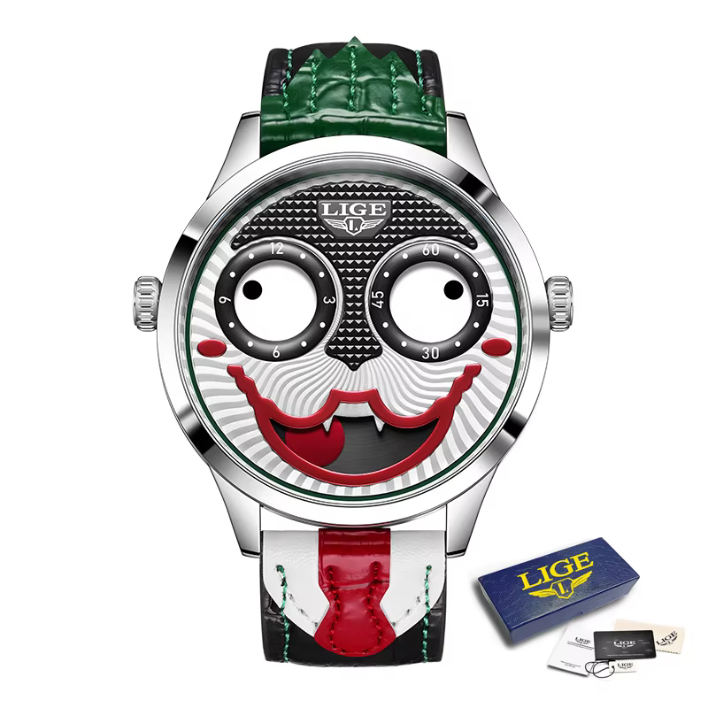 LIGE 2025 montres créatives pour hommes Clown mode montres à Quartz bracelet en cuir étanche montre