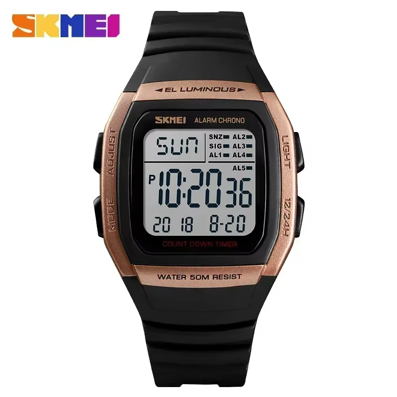 SKMEI 1278 Chrono compte à rebours hommes montre-bracelet décontracté en plein air mâle horloge lumi
