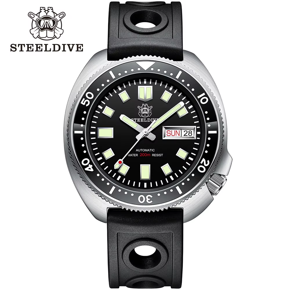 Montres de plongée automatiques STEELDIVE SD1970W, boîtier en acier de 44 mm, cadran vert, lunette e