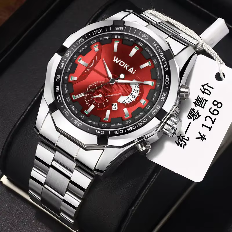 WOKAI-Montres de sport pour hommes, bracelet en acier inoxydable, date automatique, montres-bracelet