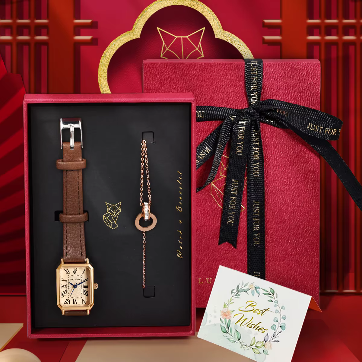 LUCKY FOX 2 pièces coffret cadeau de luxe léger montre Bracelet Simple et à la mode montre à Quartz