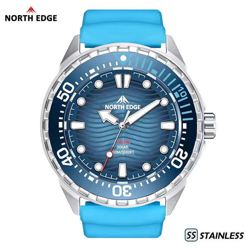 Montre de plongée solaire NORTH EDGE TRITON-TI en titane et acier inoxydable, montre à quartz de lux