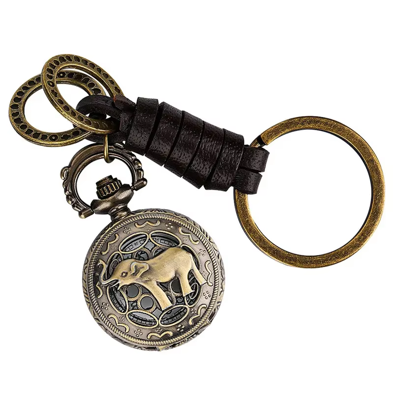 Vintage belle éléphant conception Mini horloge pendentif porte-clés montre Portable Quartz analogiqu