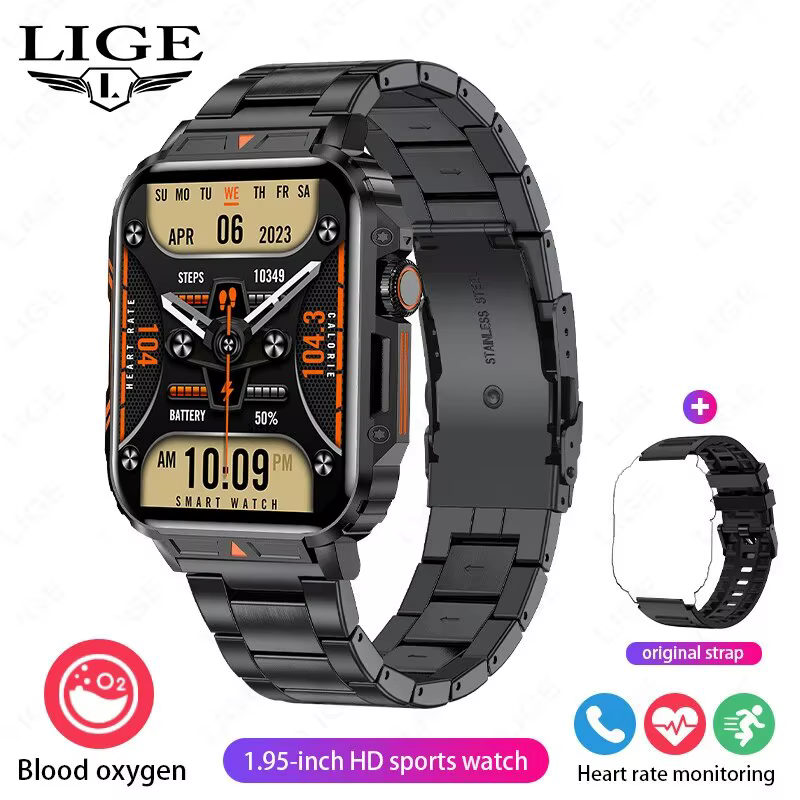 LIGE-Montre Connectée pour Homme et Femme, Écran de 1.95 Pouces, Moniteur de Santé, Étanche IP68, de