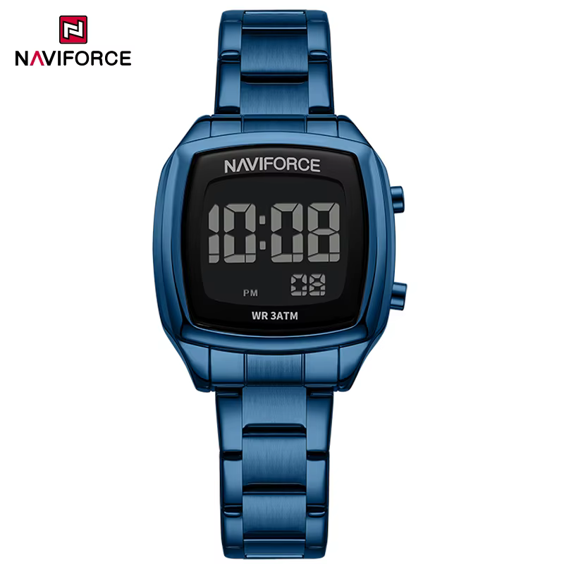 Montres NAVIFORCE pour femmes, écran LCD numérique, étanche, bracelet en acier, mode décontractée fé