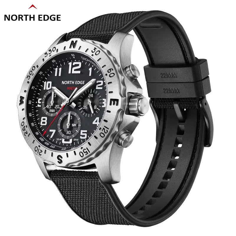 Montres pour hommes NORTH EDGE, énergie solaire, boîtier en acier inoxydable 316, montre à quartz po
