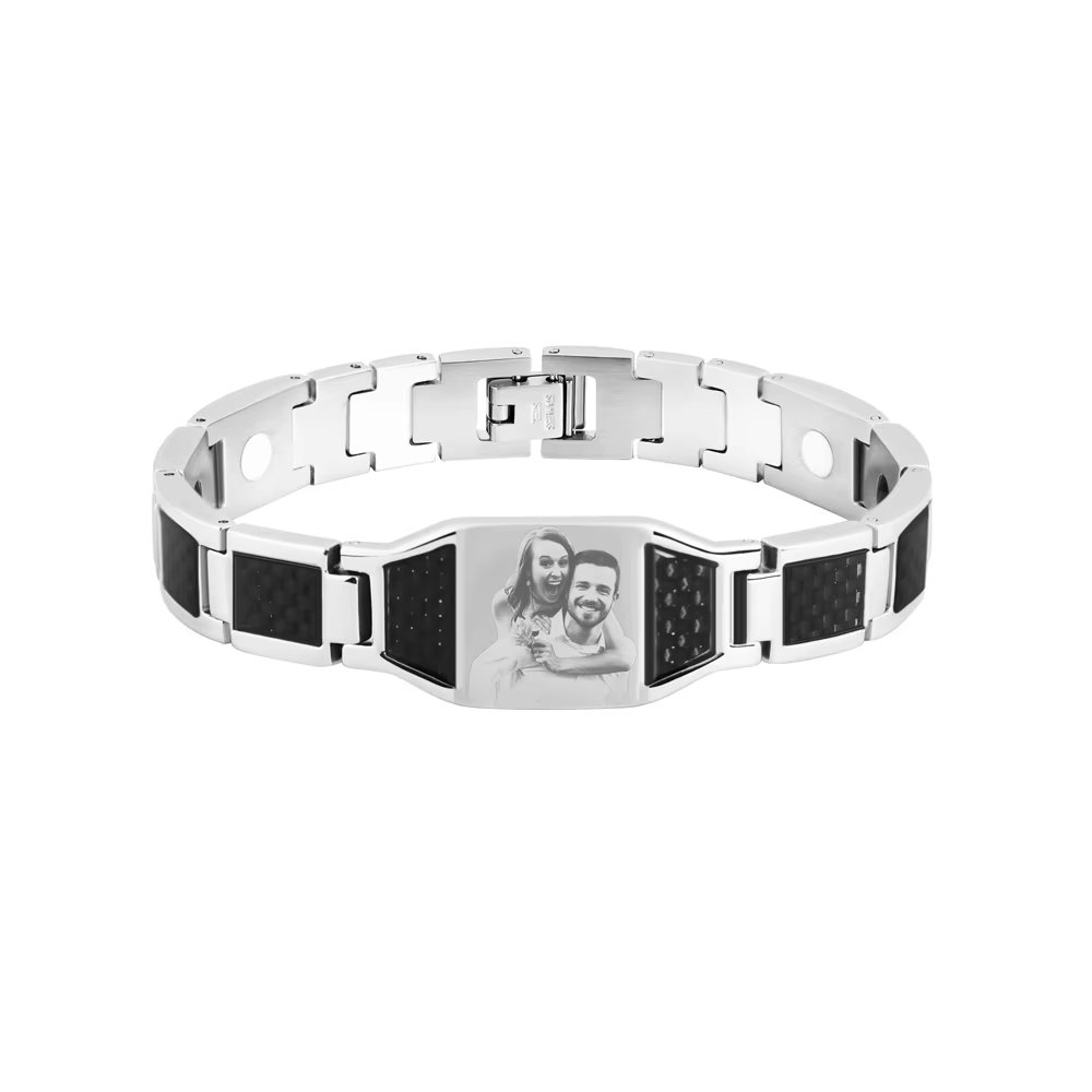 Bracelet de thérapie magnétique avec Photo personnalisée pour papa, en Fiber de carbone, cadeau de s