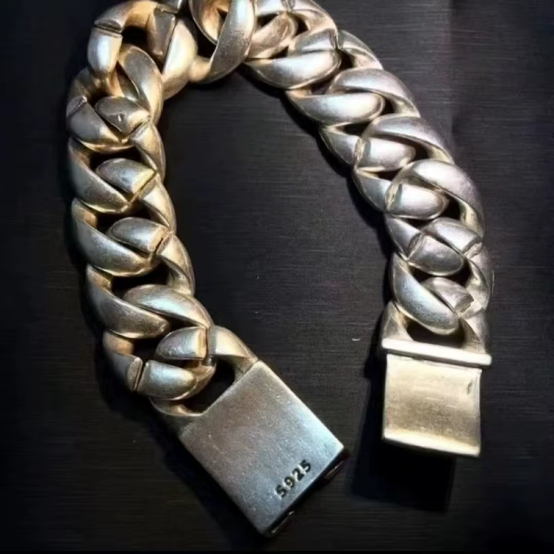Bracelet audacieux en argent tibétain ancien S925, bijoux simples à la mode pour hommes et femmes, a