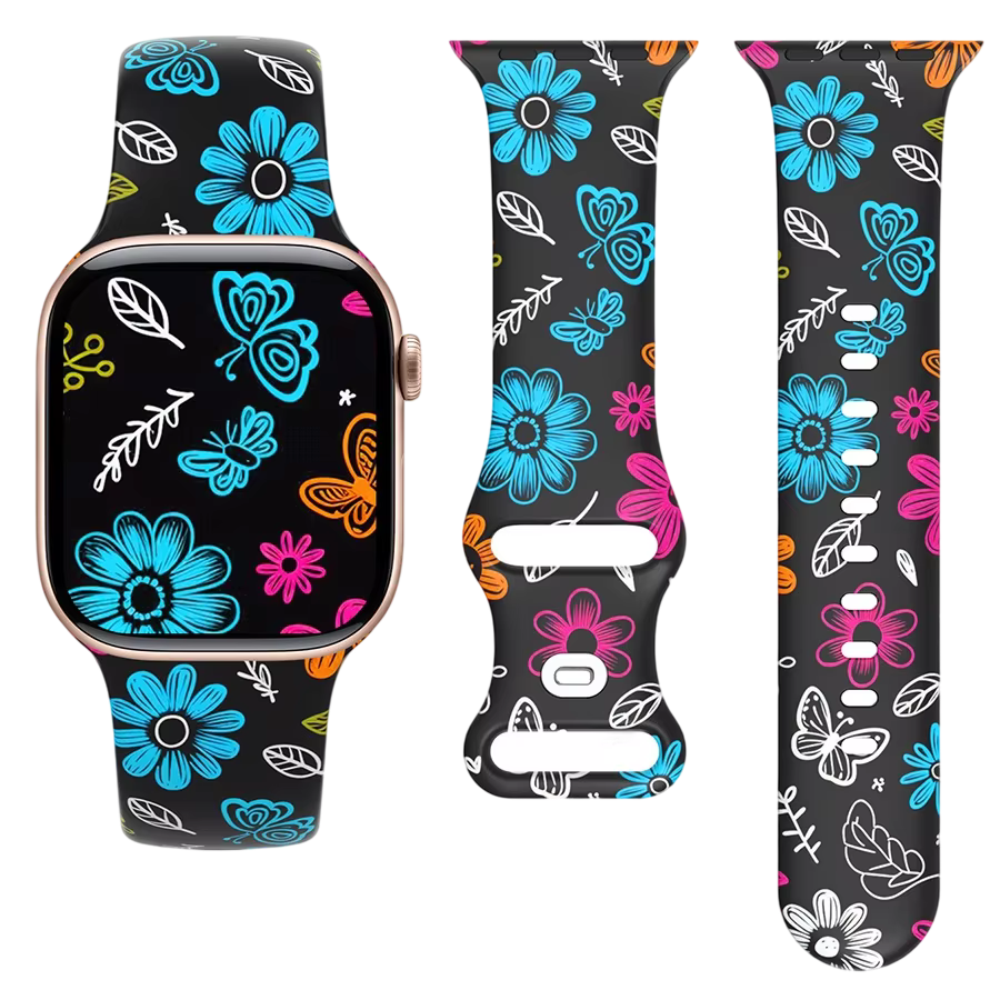 Bracelet de montre à motif floral pour Apple Watch 40/41/42/44/45/46/49mm, bracelet élégant en silic