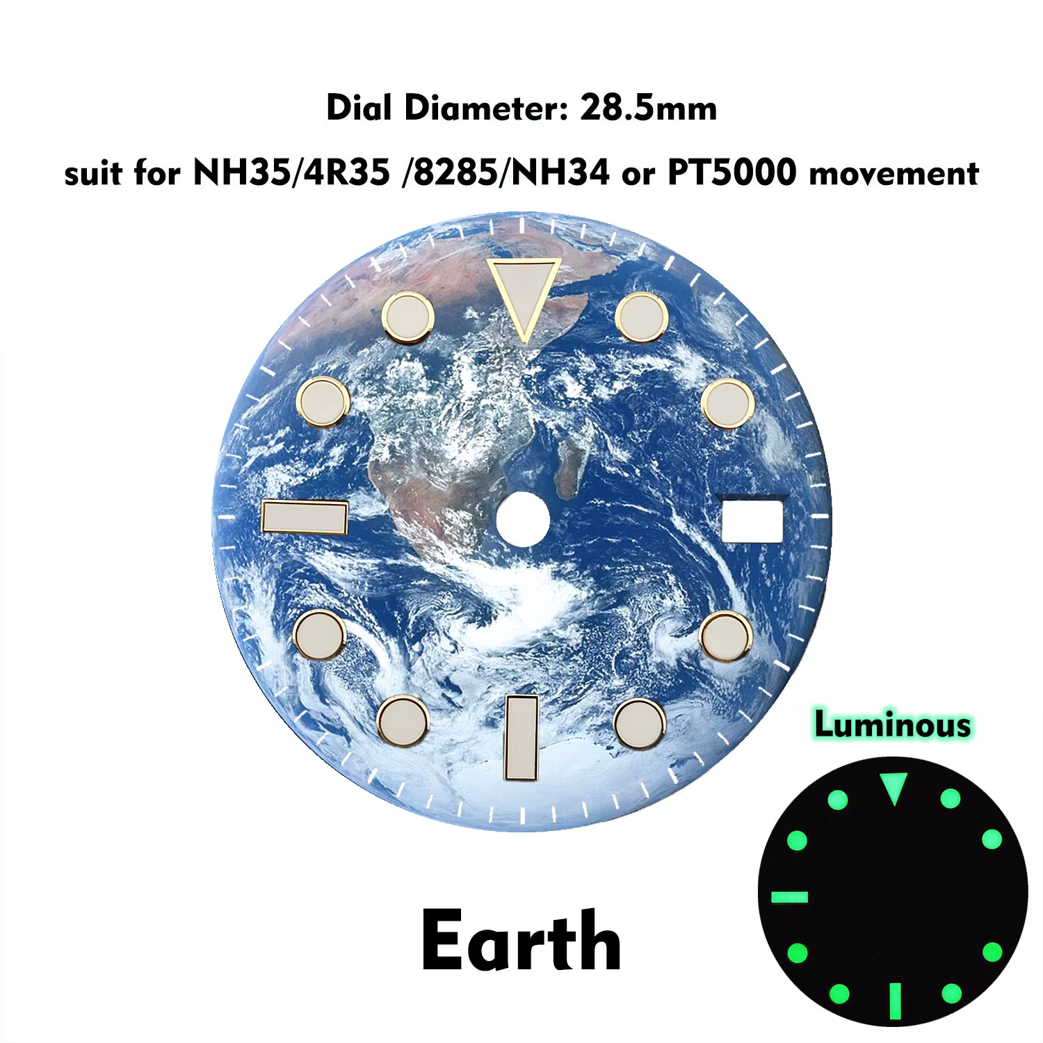 Cadran de montre 28.5MM, pour mouvement NH35/4R35 /8285/NH34 ou PT5000, série Planet lumineuse, impr