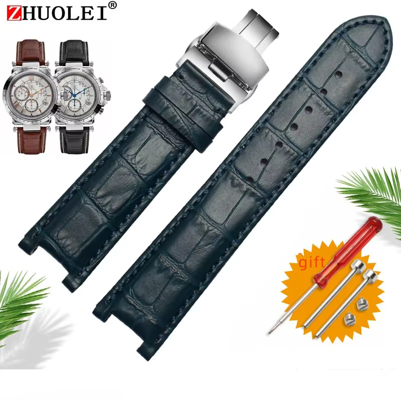 Bracelet de montre en cuir véritable pour Versace Gucci GC, bracelet cranté, structure papillon en a