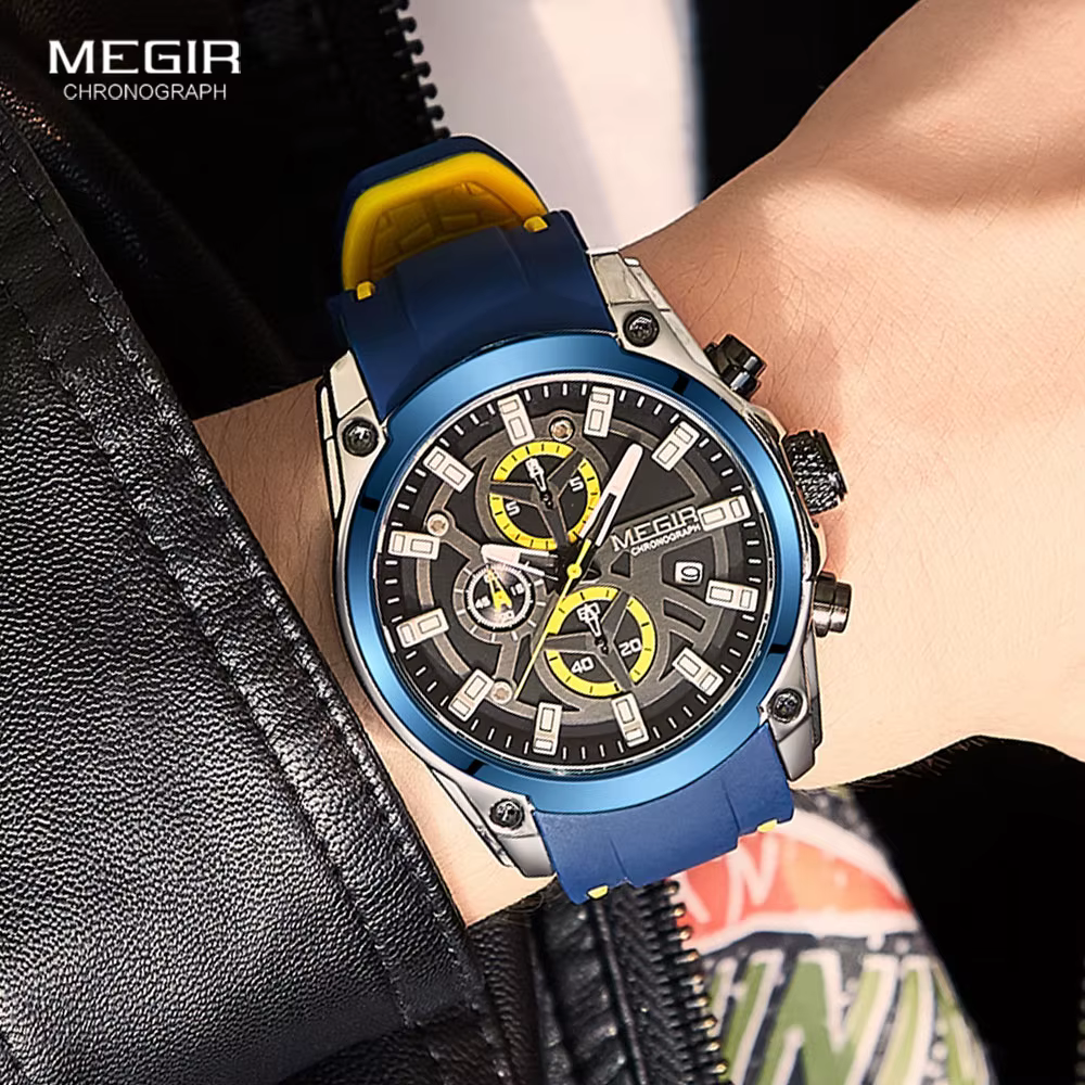 MEGIR hommes montres de Sport militaire hommes étanche mode bleu bracelet en Silicone montre-bracele