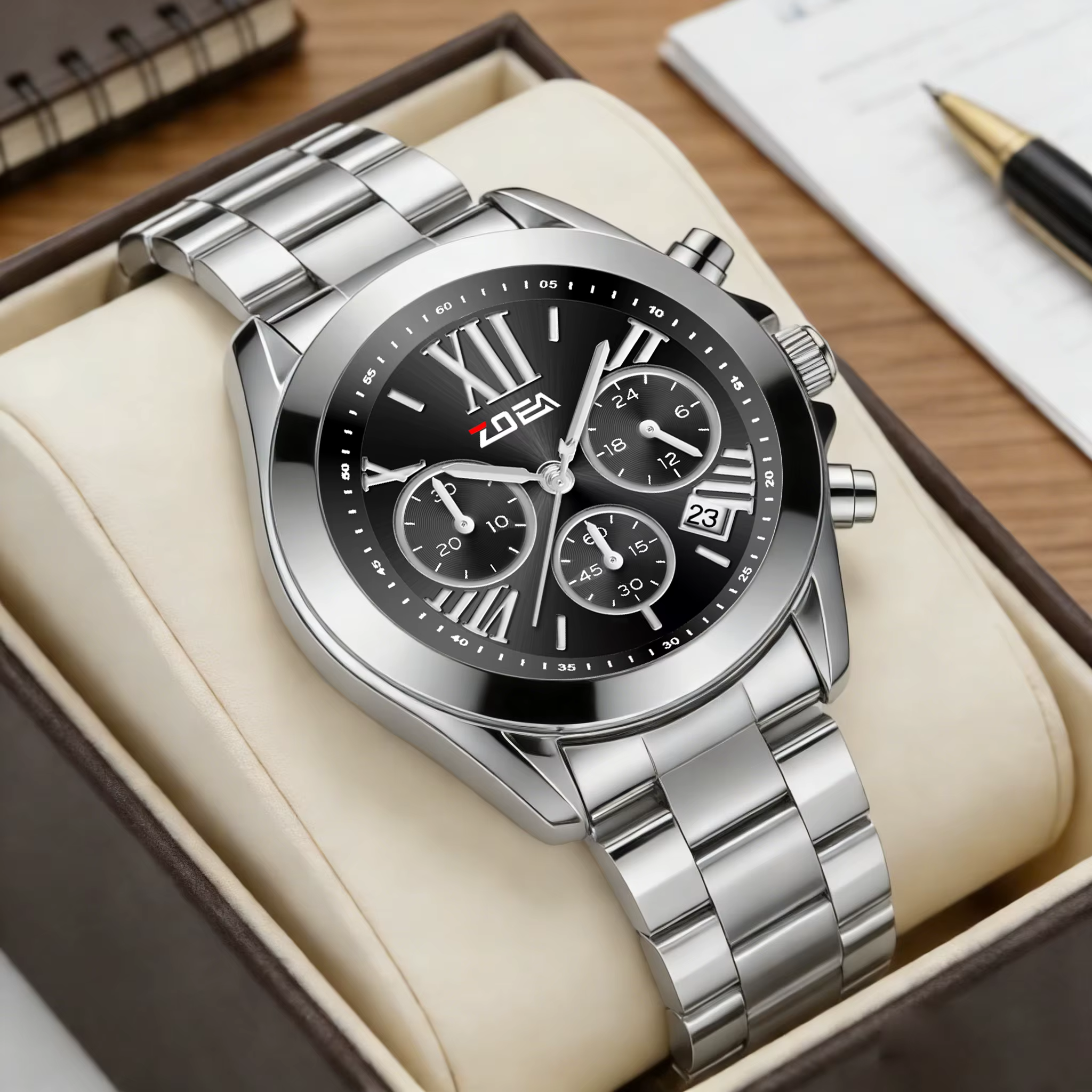 Montre de sport pour femme ZOEA ESS1252, bracelet en acier massif, étanche 30M, avec affichage de la