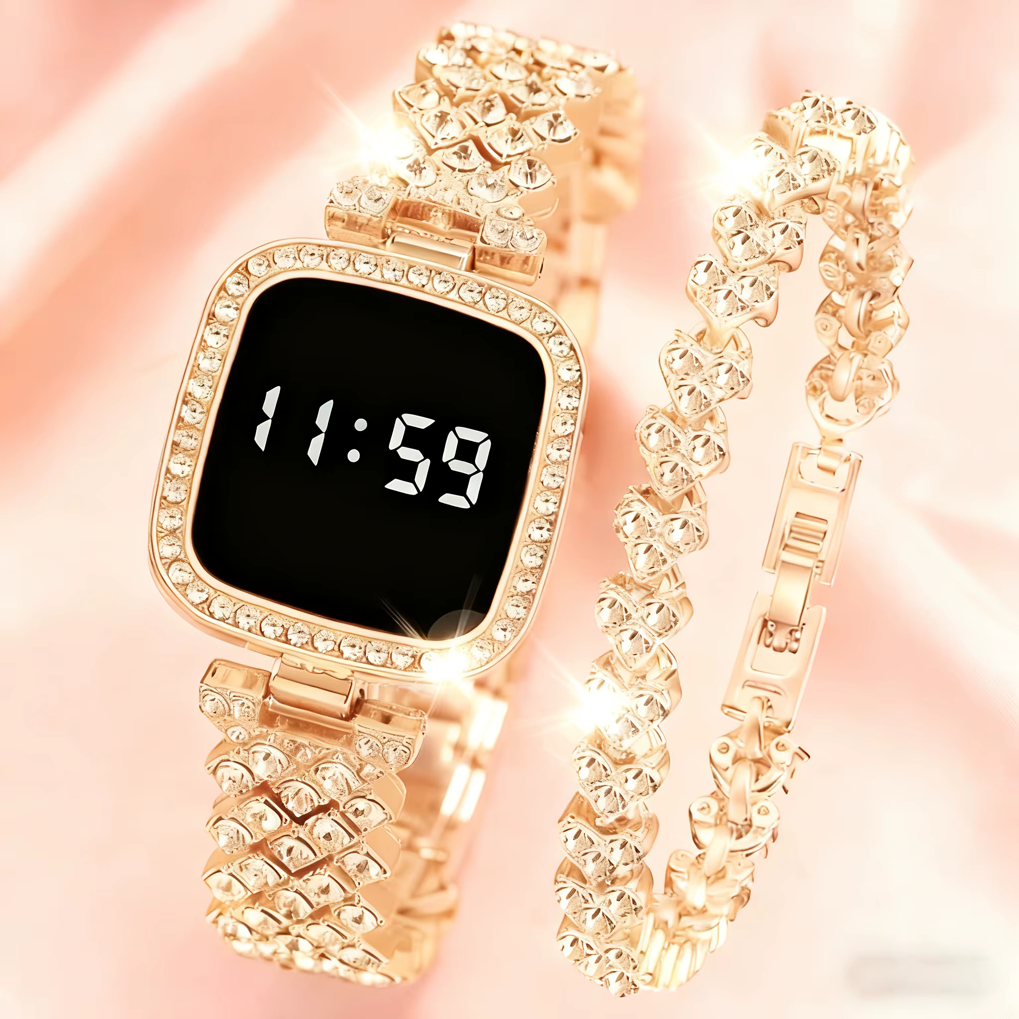 Nouvelle montre numérique avec bracelet offert, écran LED carré, montre pour femme en alliage