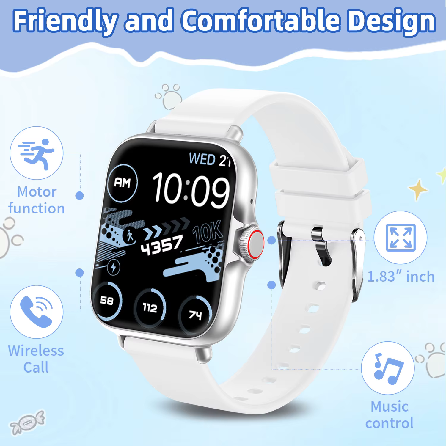Nouvelle Montre Connectée Enfant 2026 1.83'' HD Appel Bluetooth Partenaire d'Étude Lecteur de Musiqu