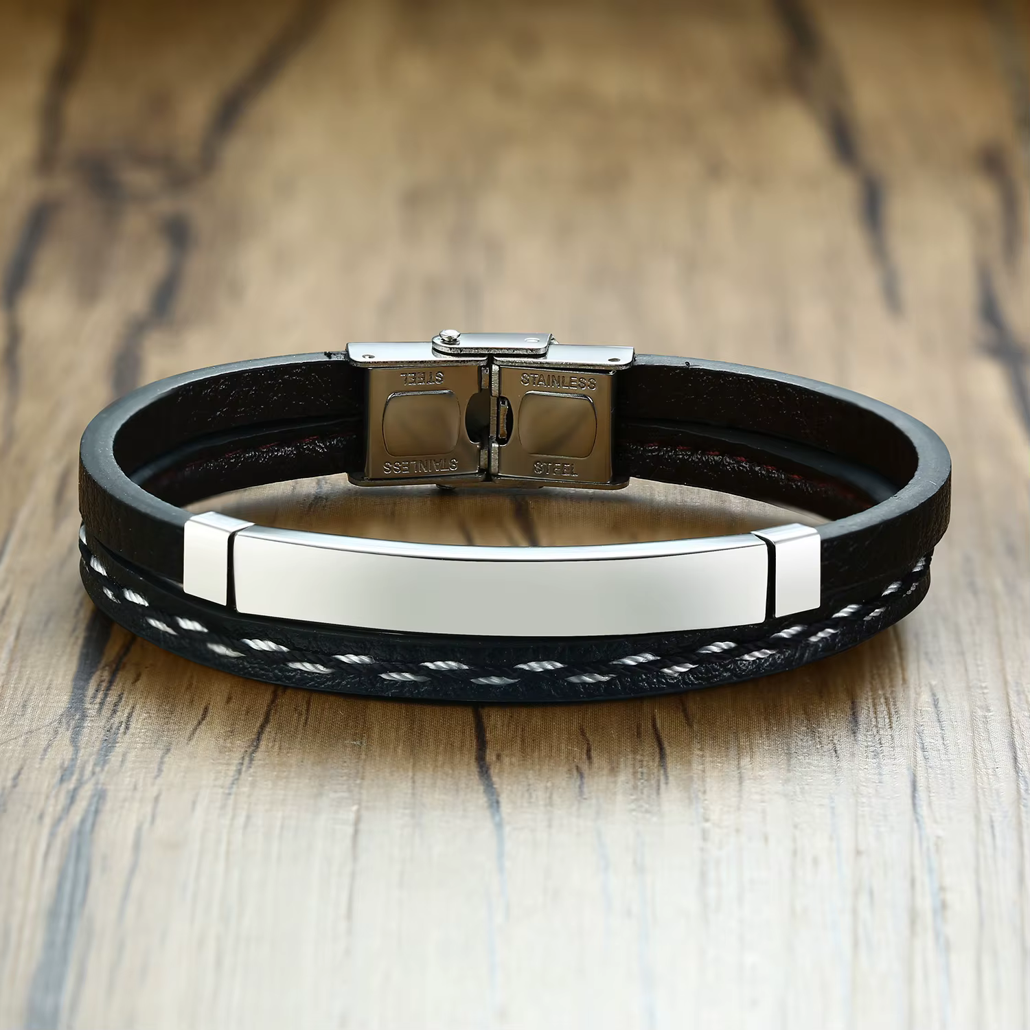 Bracelets en cuir véritable pour hommes et femmes, cadeaux, barre en acier inoxydable, bracelet supe