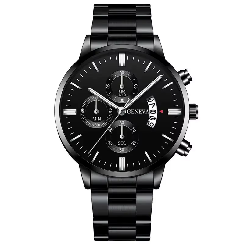 Mode hommes montres de luxe noir en acier inoxydable Quartz montre-bracelet homme montre d'affaires