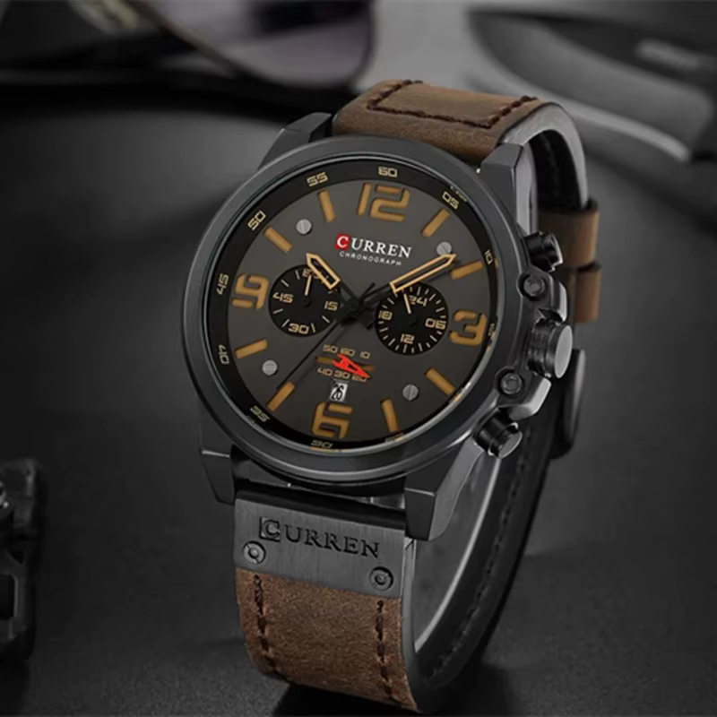 Montre-bracelet à quartz pour homme CURREN 8314, bracelet en cuir, étanche, calendrier, décontractée