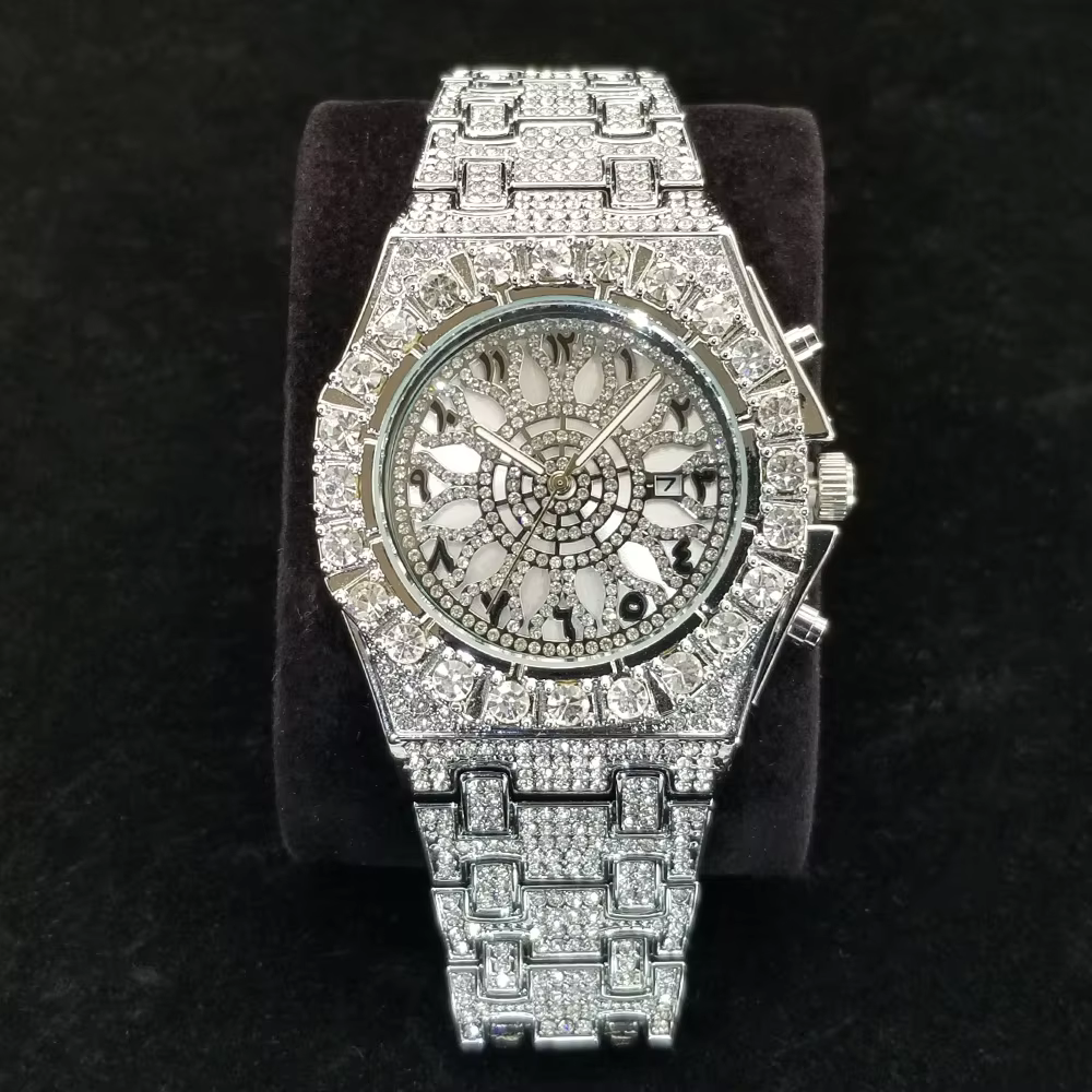 Montre en diamant pour hommes, marque célèbre, Design Unique, pierres précieuses vertes, montres à Q