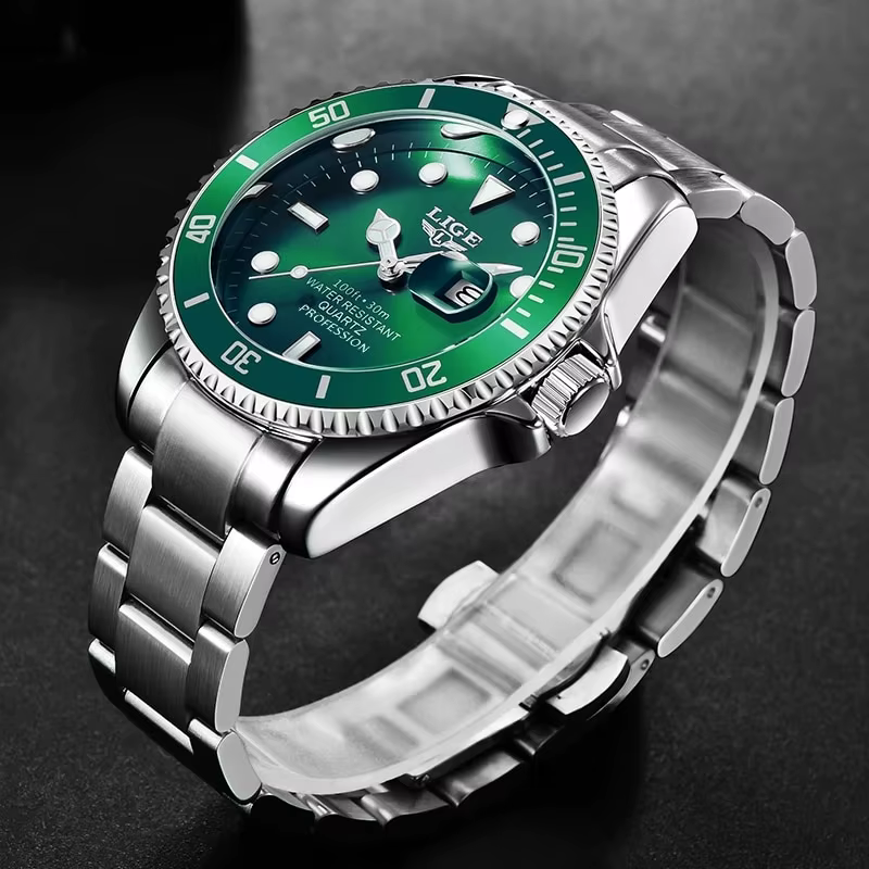 LIGE-Montre de plongée étanche pour homme, montre-bracelet à quartz, horloge de date, montres de spo