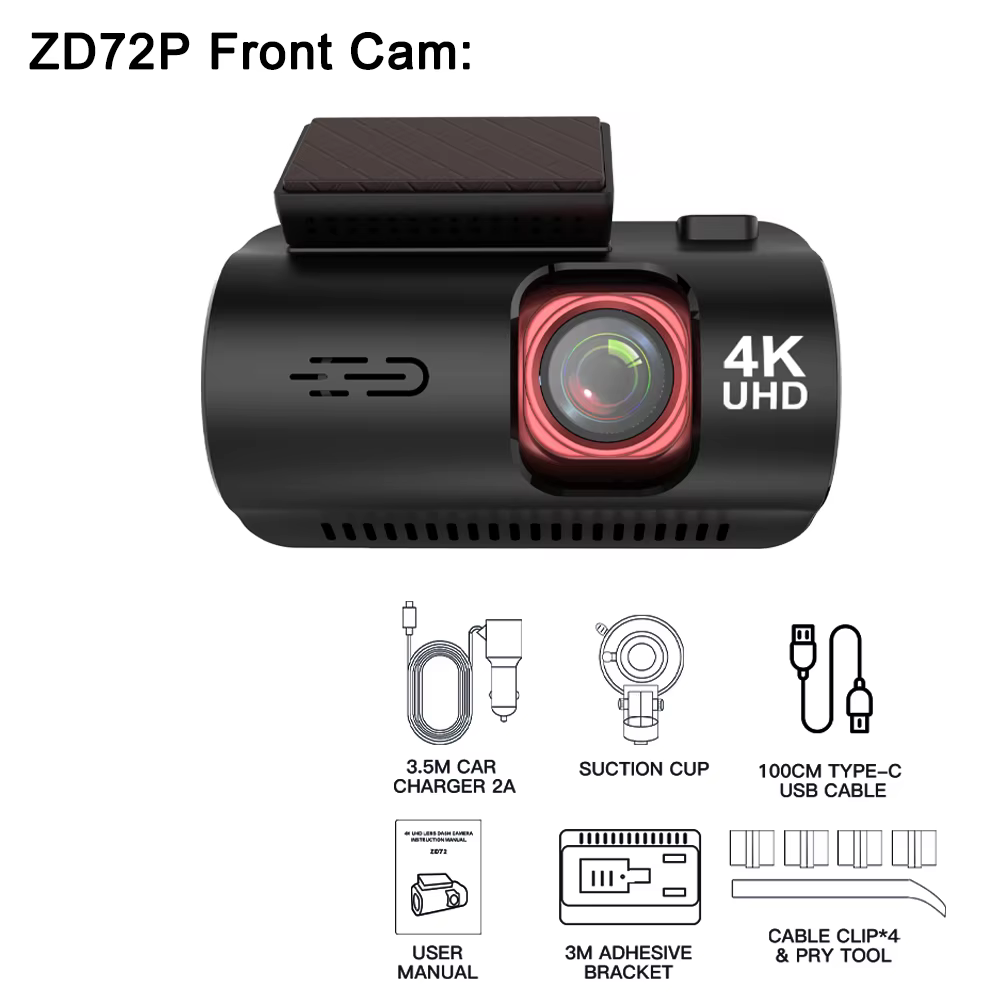 Caméra embarquée BEPOCAM 4K+4K avec GPS intégré, WIFI, vision nocturne IR, surveillance de stationne